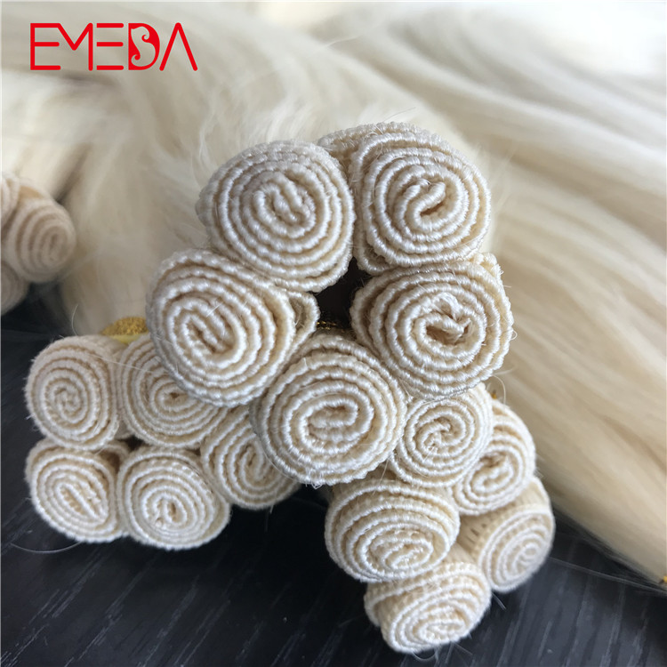 Light blonde hand tied virgin cuticle hair weft hair extension factory YJ285